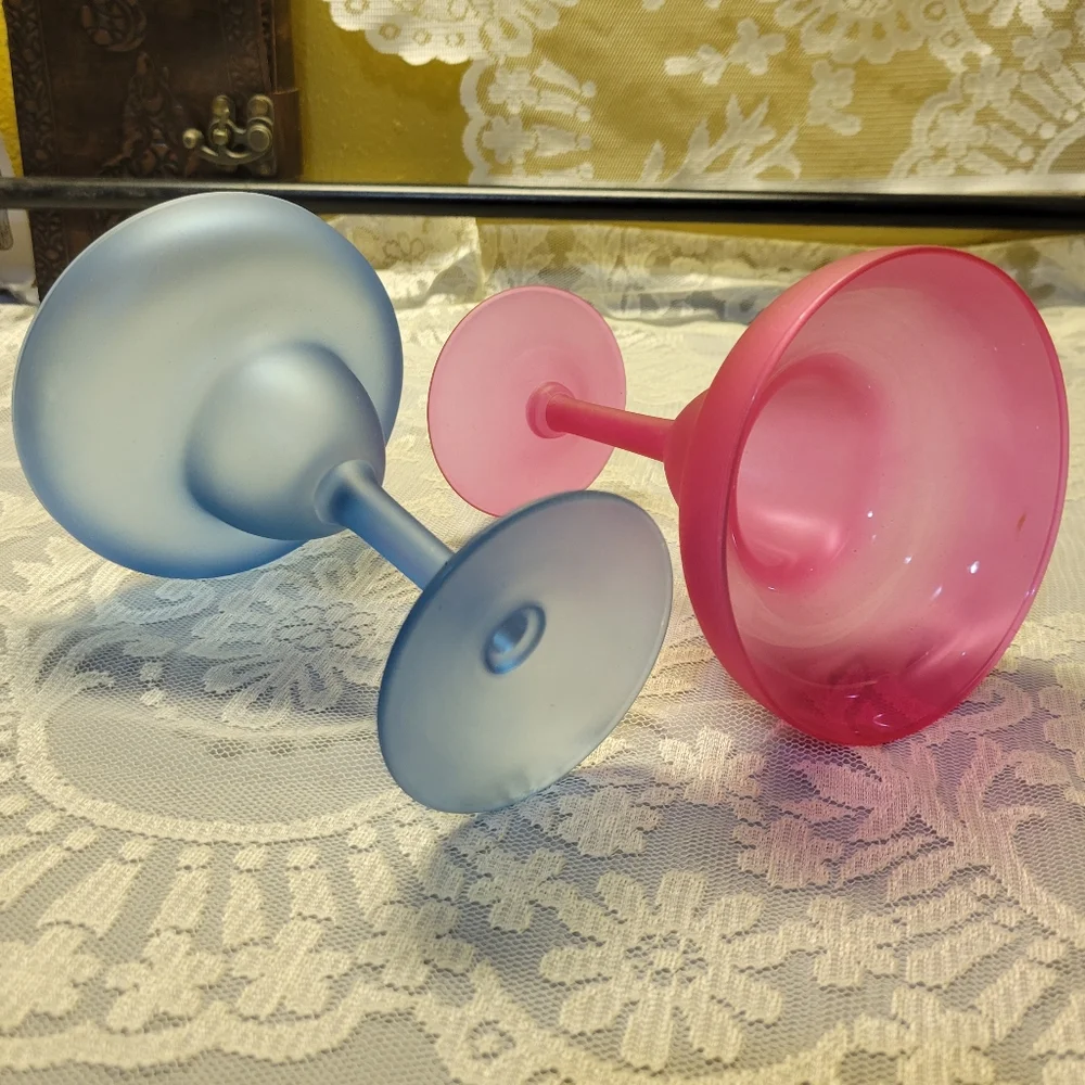 2 Vtg Margarita Glasses 1 Pink 1 Blue Libbey Party